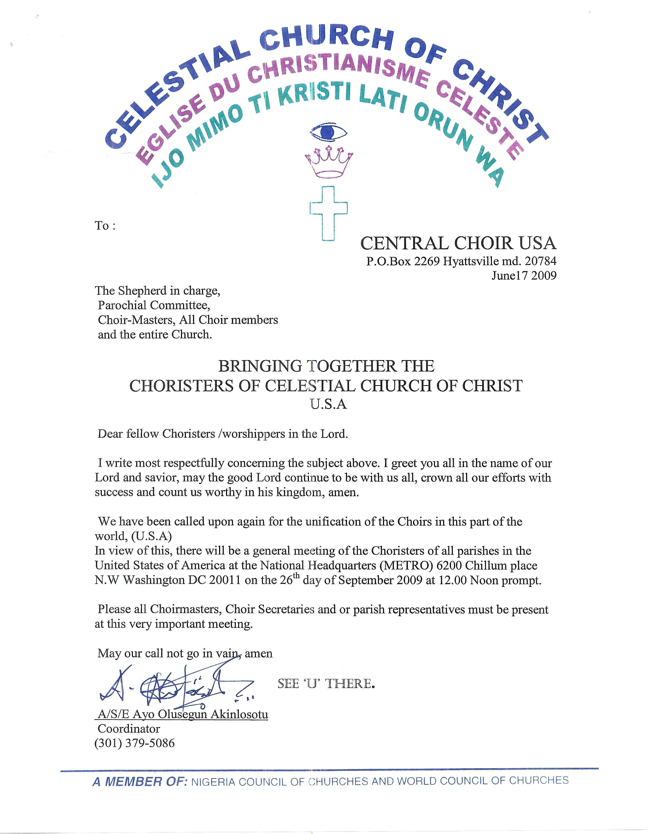 Celestial city choir - ccc - choirplace formation or foundation started