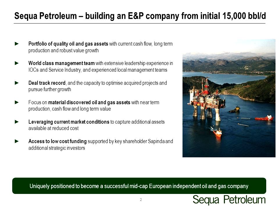 Sequa oil n.v. acquires large asset portfolio around the norwegian continental shelf and oil field